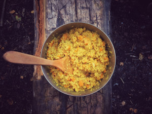 Delicious camp cooking, couscous sweet-potato curry